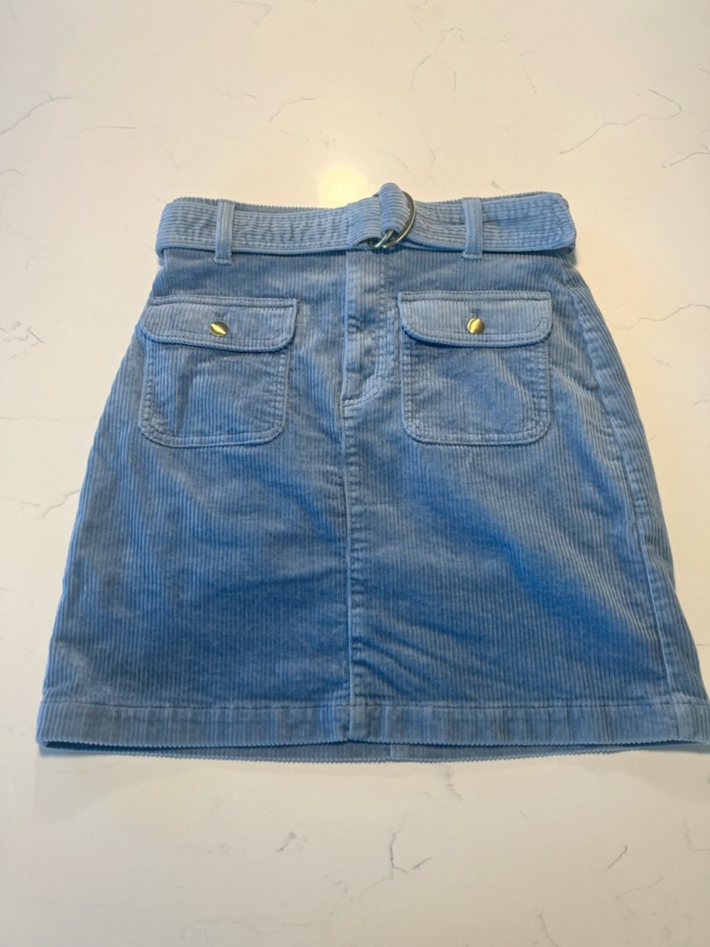 Loft Petite Light Blue Corduroy A-Line Mini Skirt with Belt - Suze P 00